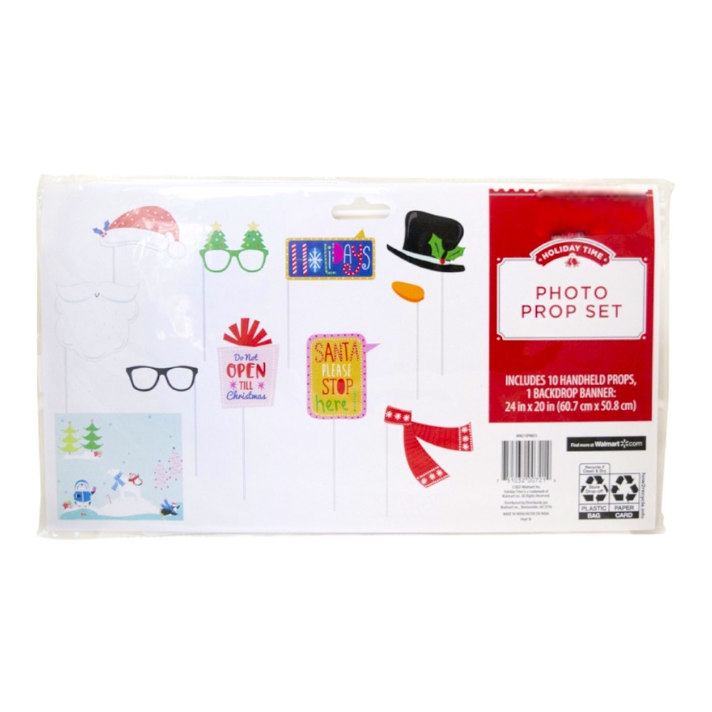 Holiday Time 10 Piece Christmas Photo Booth Prop Kit with Back Drop NWT